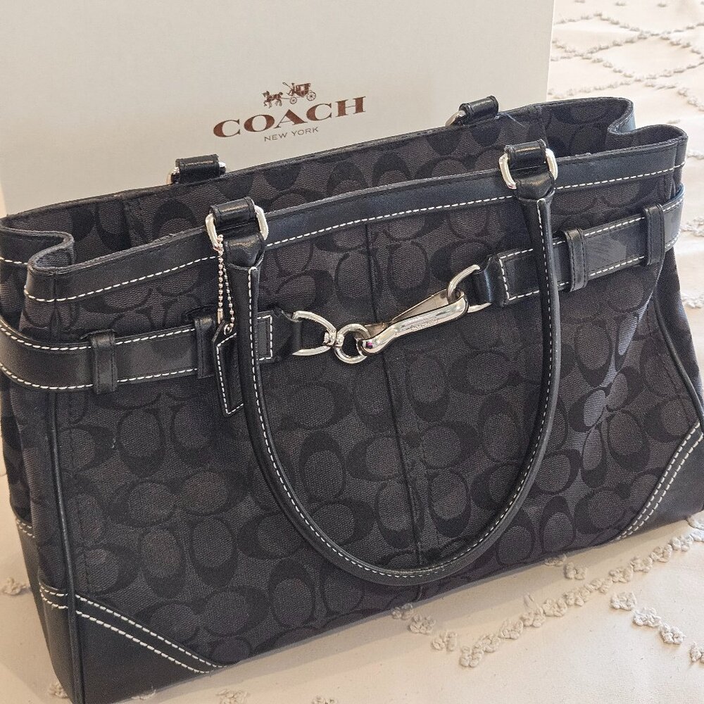 COACH Black Satchel with Leather Trim and Silver Hardware